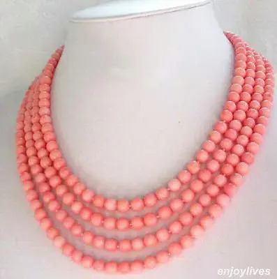 

FREE SHIPPING>>>@@ Hot sale S>>>>>4 Rows 6 mm Pink Red Coral White Gold Plated Clasp Necklace