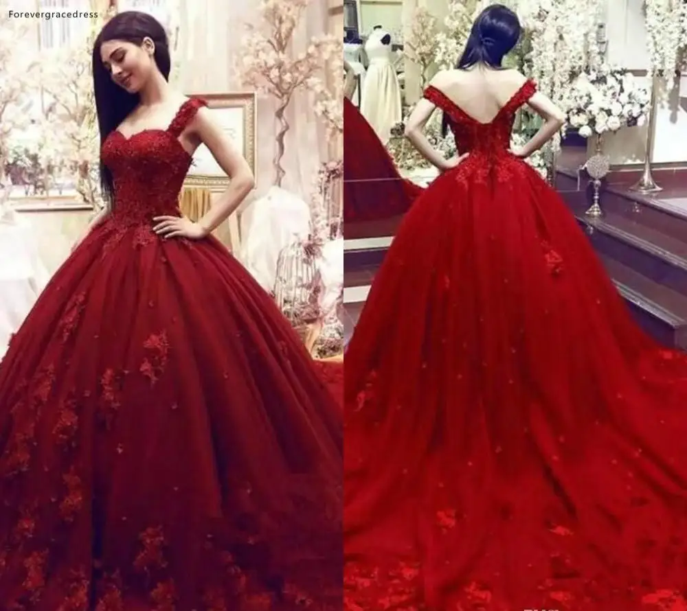 Темное красное платье Quinceanera аппликацией; одежда с короткими рукавами; торжественное платье принцессы; милые до 16 лет для детского выпускного вечера для девочек праздничное платье платья большого размера - Цвет: PICTURE COLOR