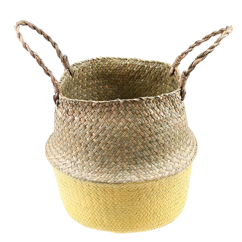 

WCIC Wicker Basket for Toys Handmade Laundry Basket Garden Planter Straw Flowerpot Belly Storage Basket Hanging Picinc Basket