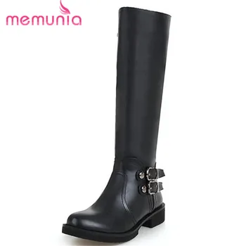 

MEMUNIA 2020 new arrive knee high boots women round toe med heels boots zipper with buckle autumn winter booties big size 33-46