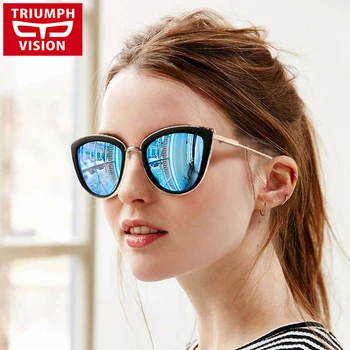 

TRIUMPH VISION Ladies Cat Eye Mirror Sunglasses Women Luxury Brand Designer Sun Glasses For Women New Oculos Female Shades