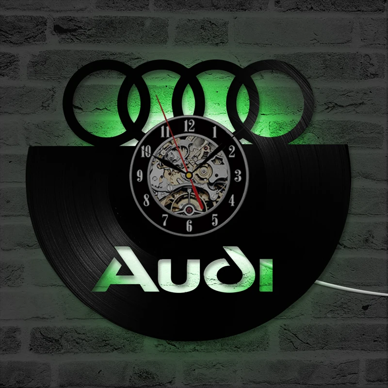 Audi Benz coche Logo vinilo registro pared reloj 3D decorativo colgante Vintage reloj LED pared reloj hogar Decoración regalo para coche amante Audi Benz coche Logo vinilo registro pared reloj 3D decorativo colgante Vintage reloj LED pared reloj hogar Decoración regalo para coche amante