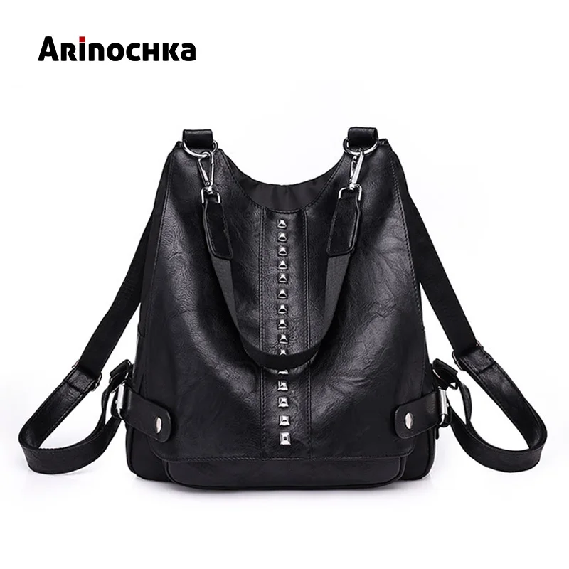

Quality Leather Feminine Cover Backpack Rivet Women Backpack 2018 Fashion Daypack Dual Multifunction Simple Backpack for Girls