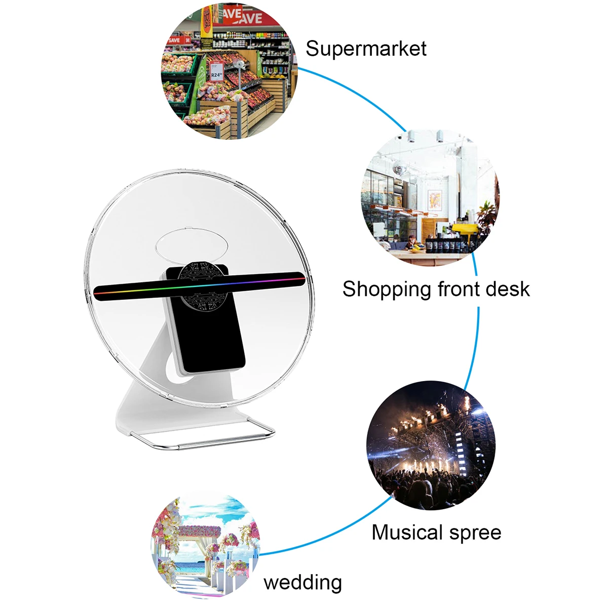Portable 30CM 3D Holographic Projector With Battery Hologram Player LED Display Fan Advertising Light APP Control Portable 30CM 3D Holographic Projector With Battery Hologram Player LED Display Fan Advertising Light APP Control