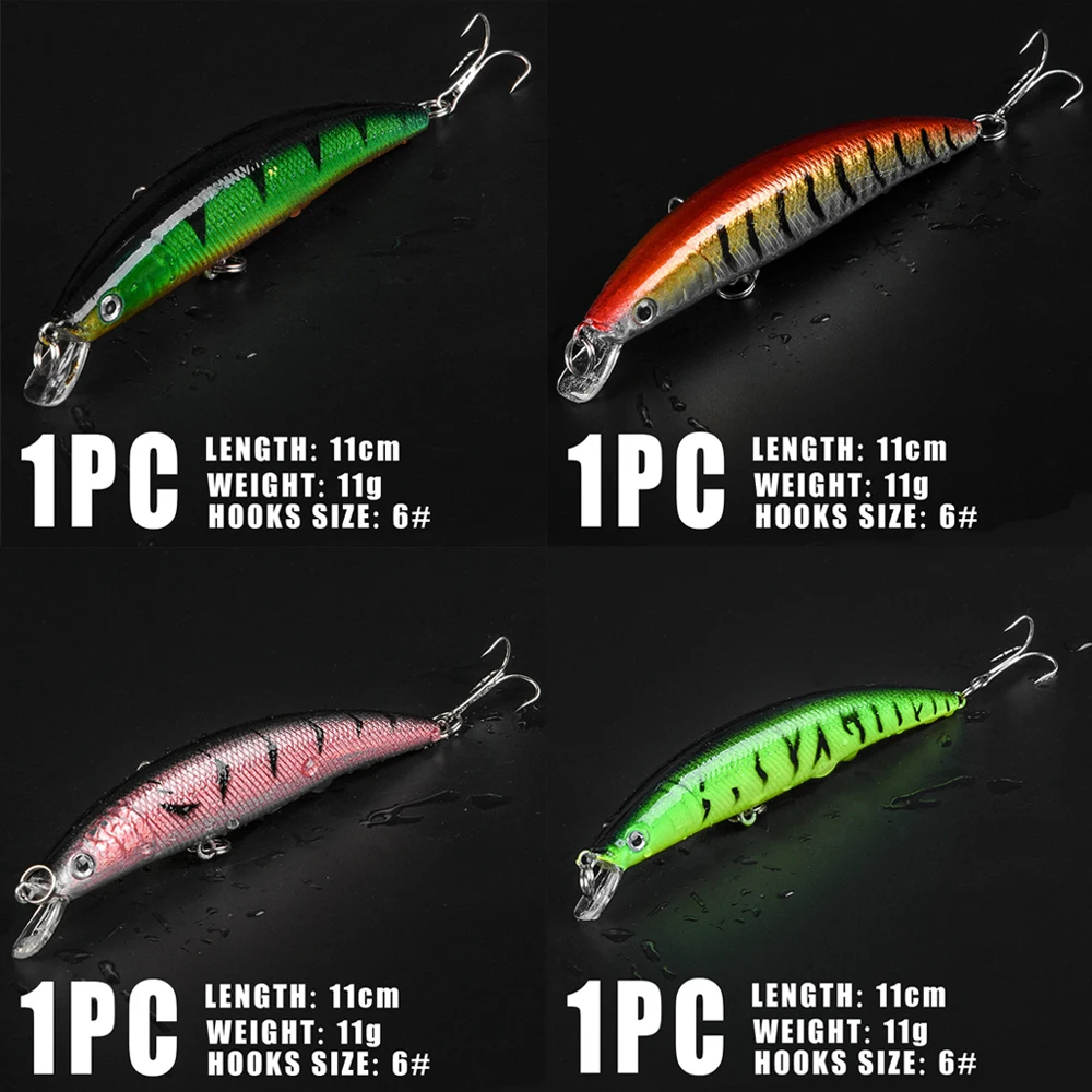 

1PCS 11cm 11g 3D Eyes with Fishing Lure Minnow Hard Bait Tackle Lure 2 Fishing Hooks Fishing