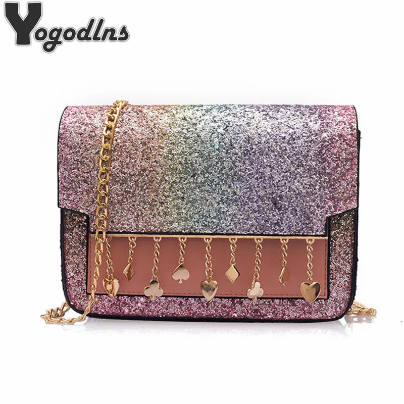 

New Arrival Messenger Chic Leather Flap Sequined Tassel Shoulder Bag for Women Chain Crossbody Bag Ladies Fashion Handbag