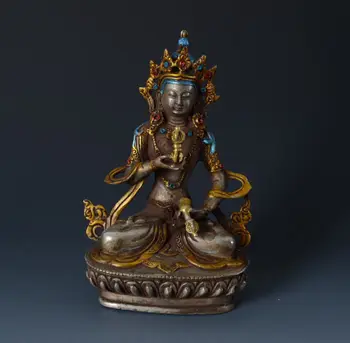 

Chinese Carved rare Tibet Buddhism Vajrasattva Silver Plated Copper Statue