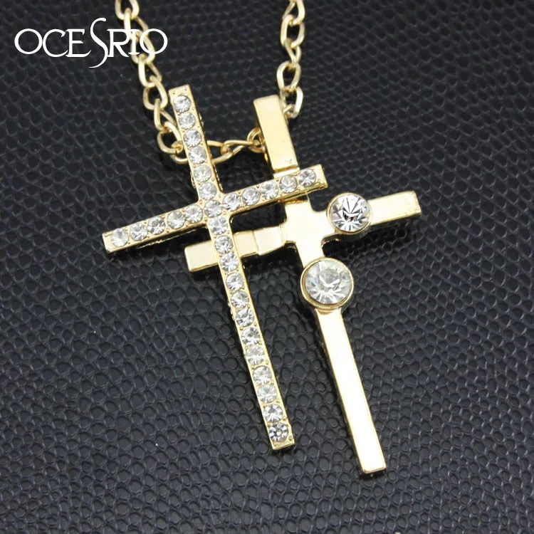 OCESRIO New Fashion Double Cross Pendant Necklace for Women Men