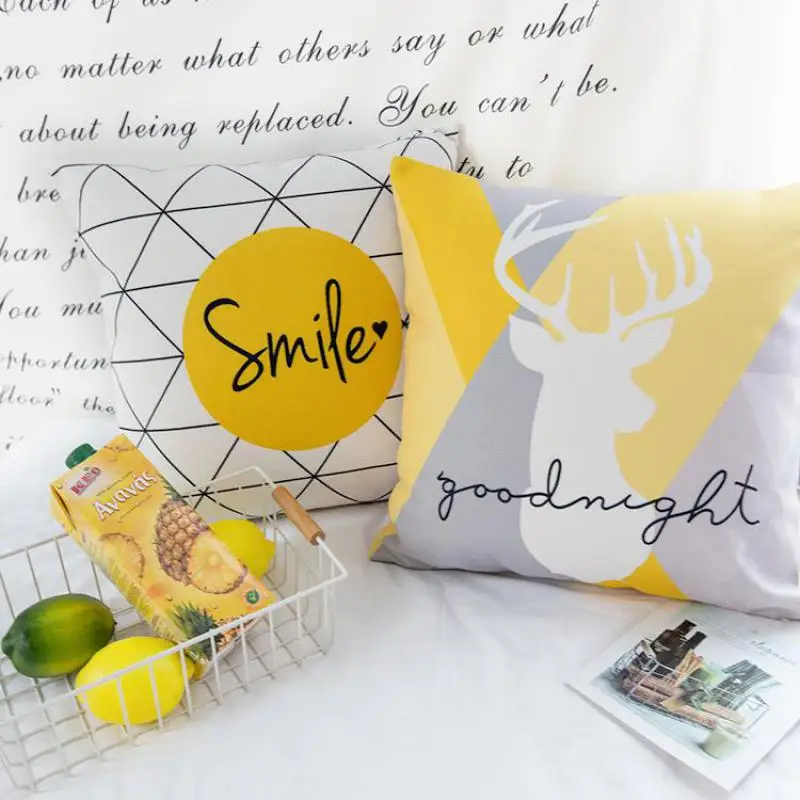 Желто-серая подушка в скандинавском стиле, геометрические подушки с ...