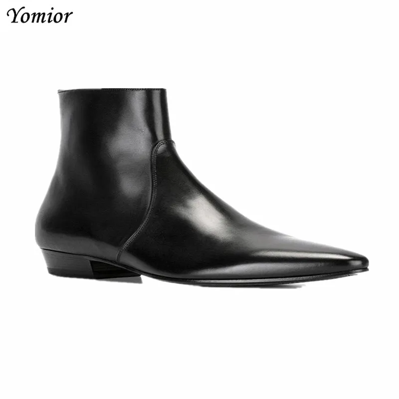 Men's Pointed Toe Chelsea Boots Genuine Cow Leather Male Ankle Boots Slip-On Casual Dress Business Spring Winter Man Shoes Men's Pointed Toe Chelsea Boots Genuine Cow Leather Male Ankle Boots Slip-On Casual Dress Business Spring Winter Man Shoes