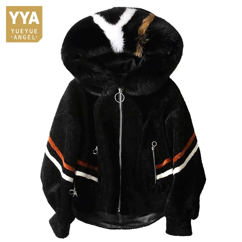 

New Hooded Real Fur Coat 2019 Winter Coat Women Fox Fur Collar Shearling Jacket Lamb Fur Jacket Korean Slim Short Overcoat Women