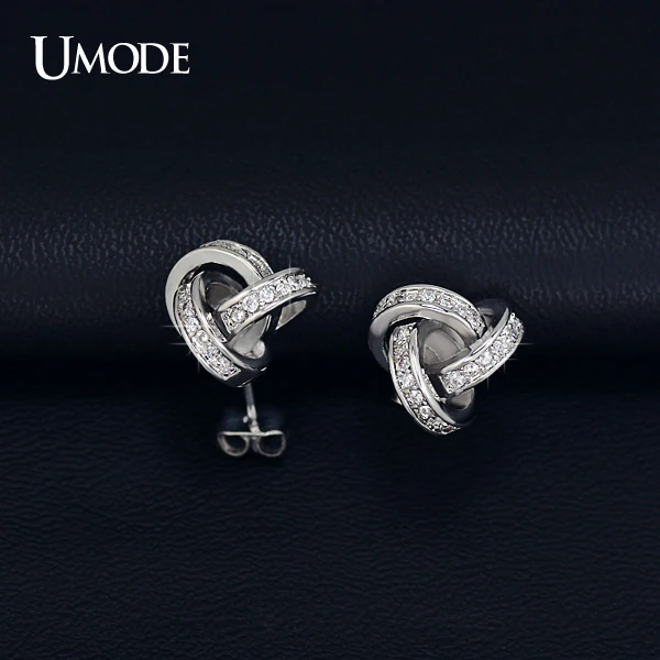 UMODE Brand White Gold Color Cubic Zirconia CZ Accent Inspired Twist Love Knot Simulated Post Stud Earrings AUE0141