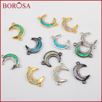 

BOROSA Mix Color CZ Micro Pave Crescent Manmade Opal Connector Druzy Connector Pendant for Necklace for Bracelet Making WX553