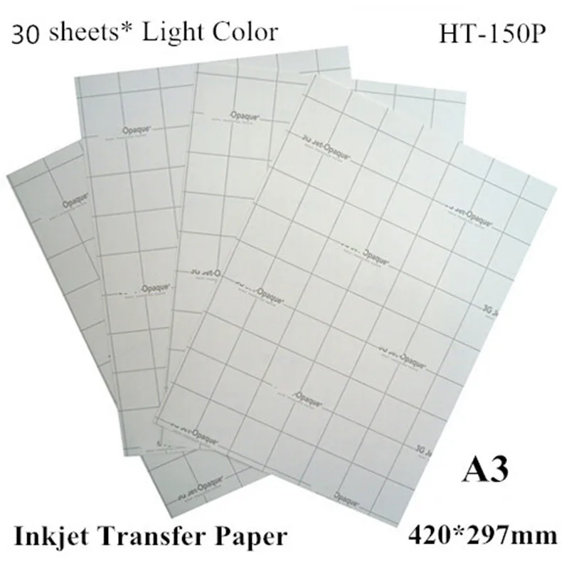 (A3*30pcs) Inkjet Heat Transfer Printing Paper for Light Fabric Only