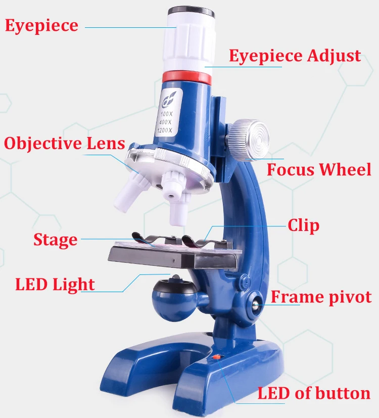 Детский микроскоп, научный набор для детей, для обучения начинающих, светодиодный, 100X 400X 1200X и держатель для телефона, увеличение, детская игрушка