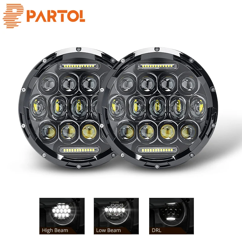 

Partol For Jeep Wrangler Led Headlight 7inch 75W Round High Low Beam Lights H4 H13 Adapter Headlamp For Off Road 4x4 Motorcycles