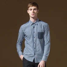 Хлопок мужские платья рубашки облегающая полосатая мода длинный рукав однобортный квадратный воротник Повседневная мужская одежда пэчворк