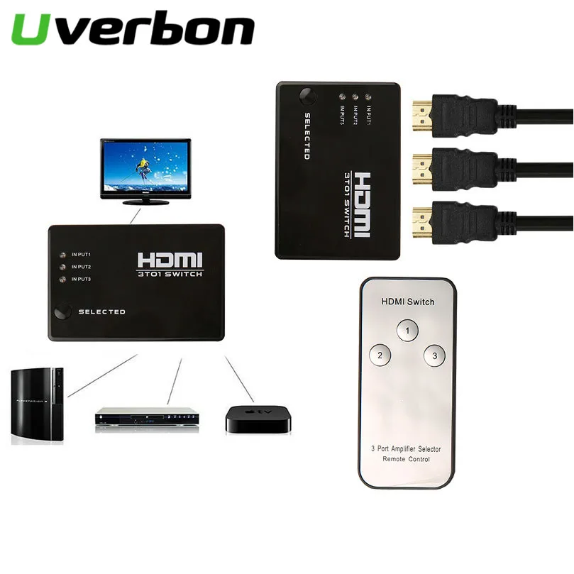 

3 Port HDMI Switcher HD 1080P HDMI Video Switch Switcher Splitter IR Remote Control For HDTV PS3 DVD