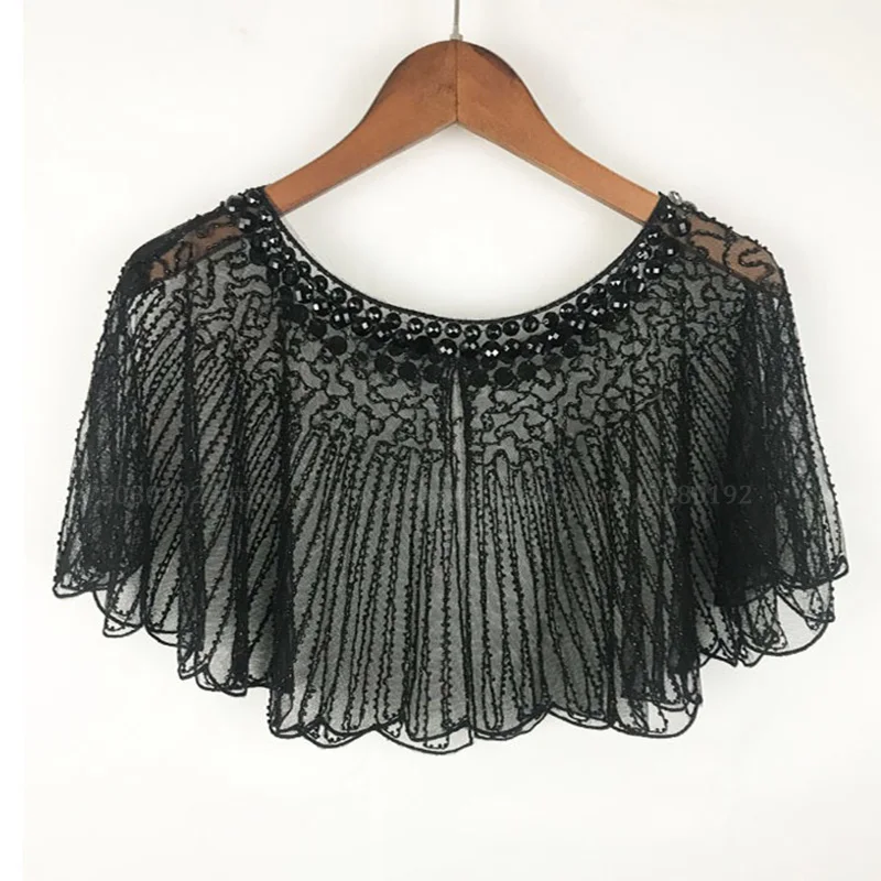 Billig Frauen Abend Party Capelet Diamant Perlen Deco Paisley 1920 s Schal Flapper Vintage Abdeckung up Verhindern, Aalen Sich in Kap schwarz Rot