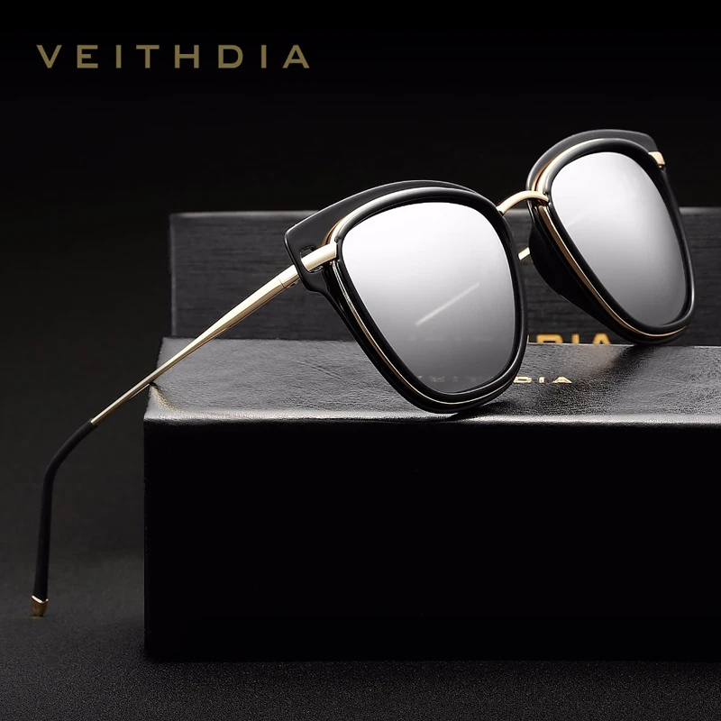 Новинка, женские солнцезащитные очки VEITHDIA, поляризационные, зеркальные линзы, Роскошные, дамские, кошачий глаз, дизайнерские солнцезащитные очки, очки для женщин, oculos VT3038