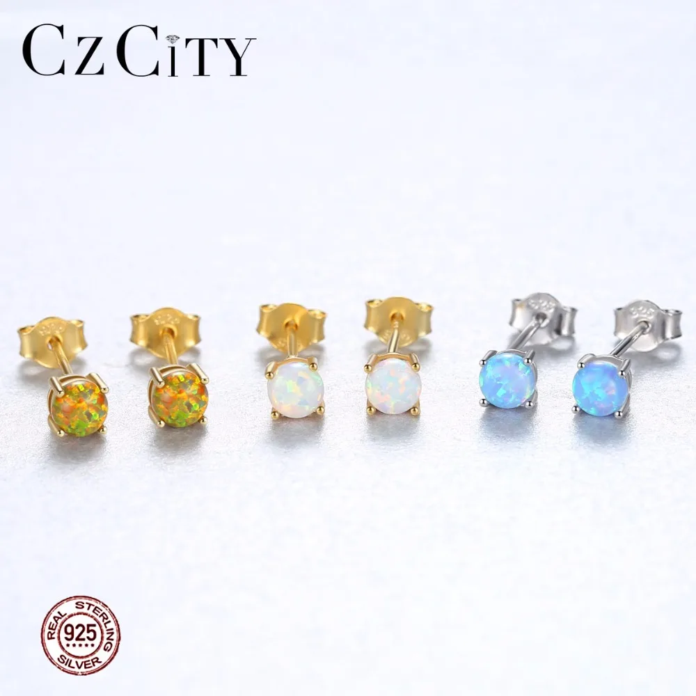 CZCITY чистый 925 стерлингового серебра милые круглые серьги гвоздики для женщин