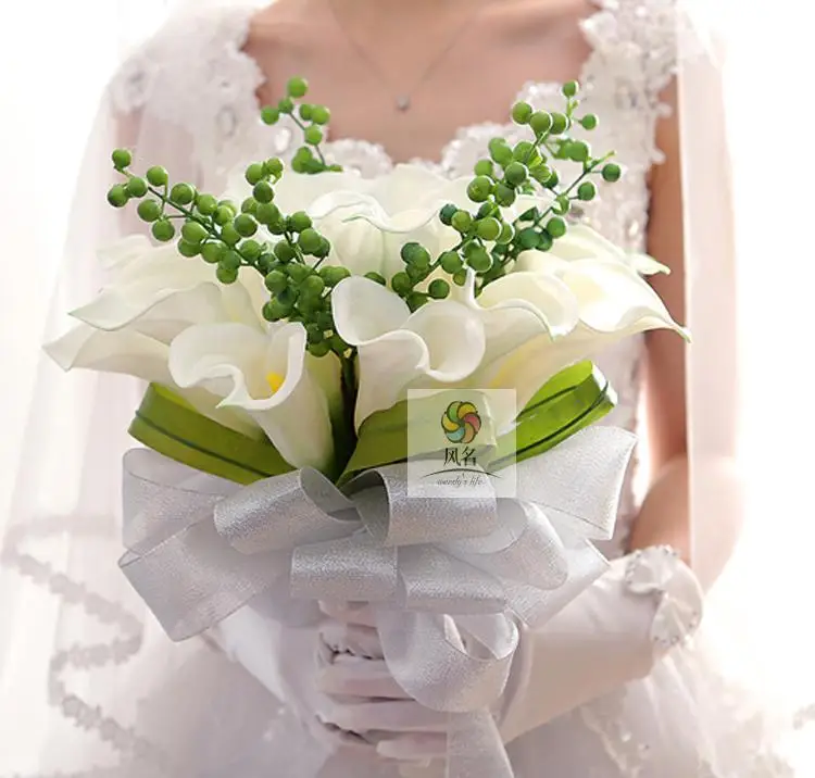 5195 10 De Réductionromantique Mariage Mariée Tenant Fleur Mariée Demoiselle Dhonneur Mariage Bouquet Blanc Vert Fleurs Artificielles Maison