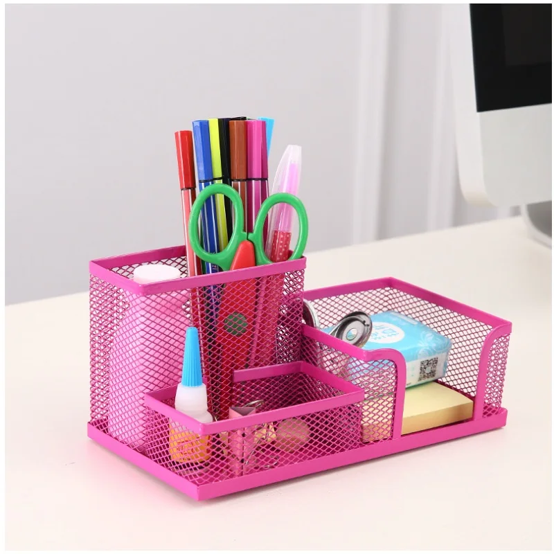 Office Supplies Stationery Pencil Pen Holder Mesh Table Desk Organizer Storage Case pink green blue black