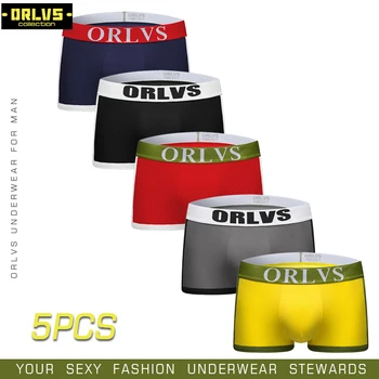 

ORLVS 5PC/LOT Sexy Men Underwear Men Boxer Shorts Cotton Gay Men Underwear Cuecas Gay Panties Breathable Comfortable Boxers
