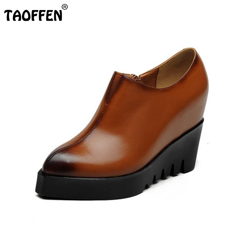 

women real genuine leather stiletto wedges high heel shoes brand sexy fashion pumps ladies heeled shoes size 34-40 R6012