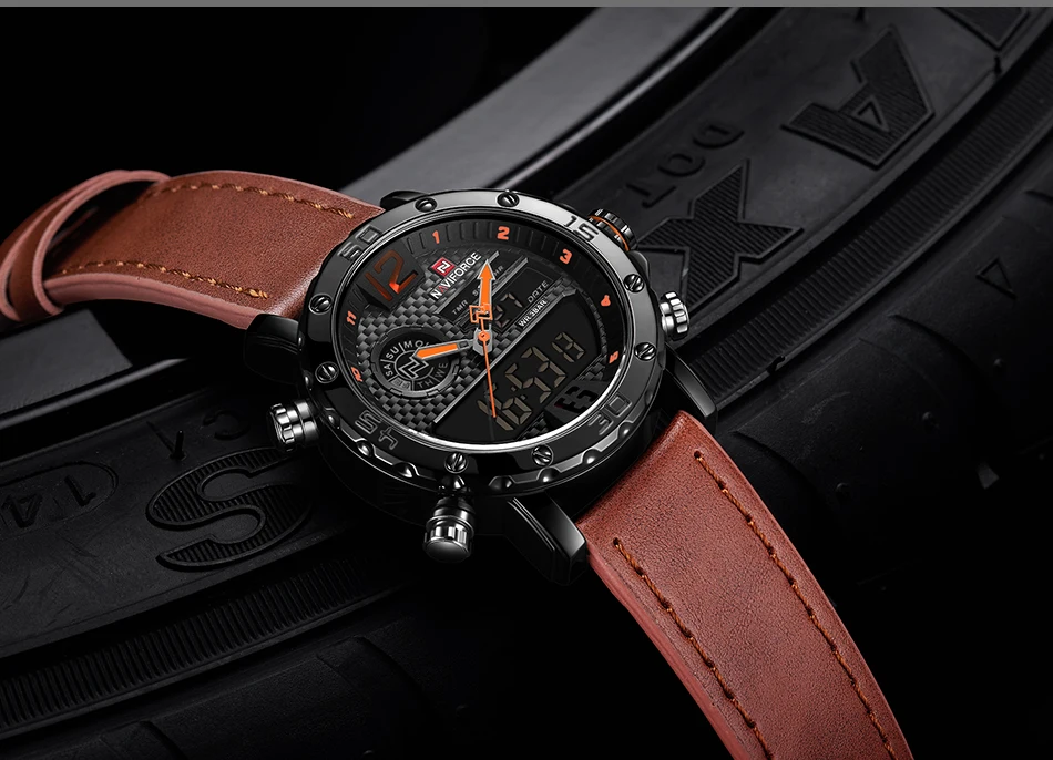 Мужские часы Топ бренд класса люкс мужские кожаные спортивные часы NAVIFORCE Мужские кварцевые светодиодный цифровые часы водонепроницаемые военные наручные часы