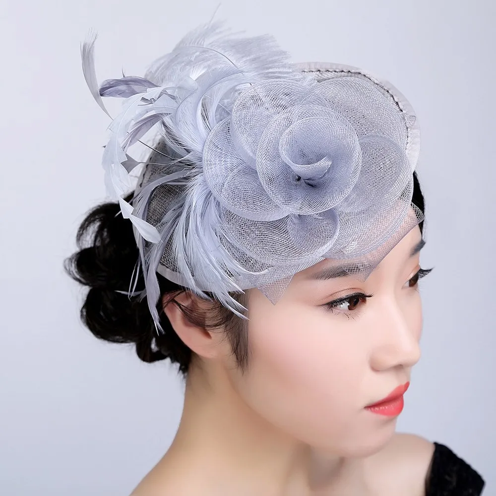 

2019 Hat Women Flower Mesh Ribbons Feathers Hat or a Clip Cocktail Tea Party Headwewar for Girls free shipping 3.8