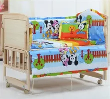 Promotion 6PCS Mickey Mouse Bedding Sets Baby Baby Crib Bedding Set for Cheap Sale include bumpers