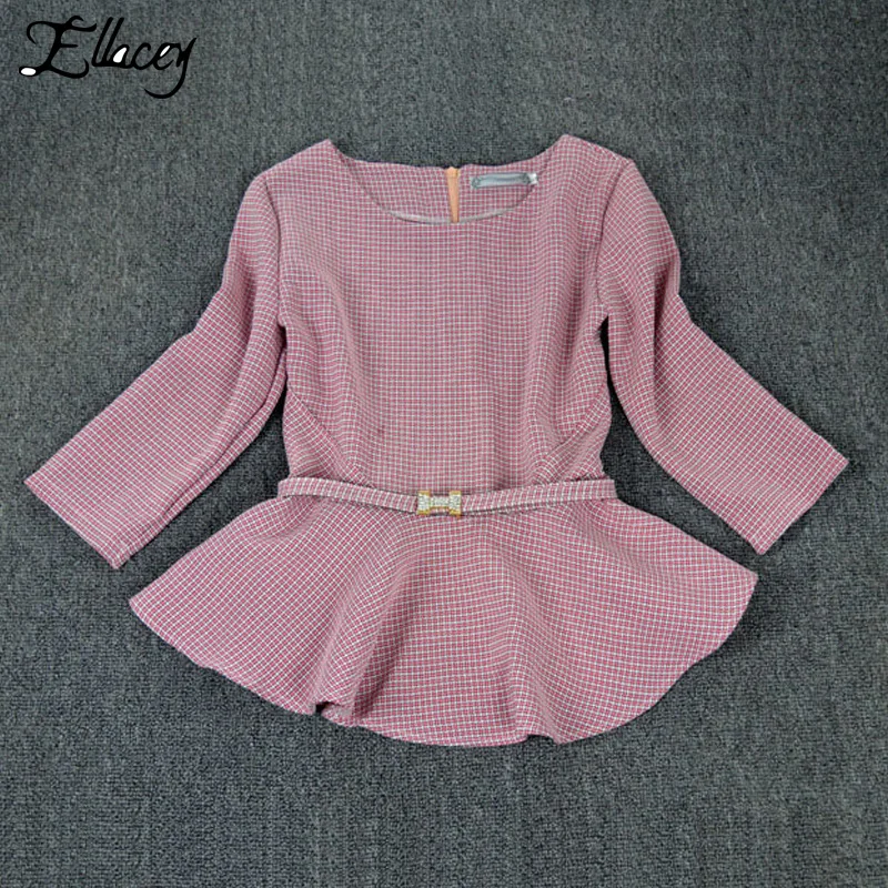 New 2018 Spring Autumn Fashion Women's Business Pants Suits Houndstooth Checker Pattern Ruffles Suits For Women 2 Pieces Set