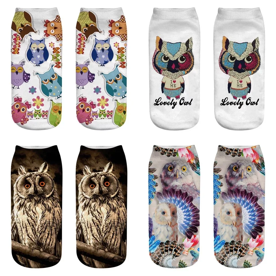 

3D Printed Socks Owl Pattern Animal, Printed Woman and man Socks, Various Styles Optional