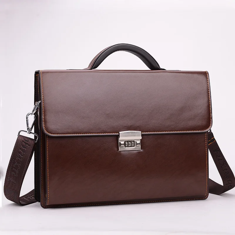 

Business Men Bag Pu Leather file Briefcase With Code-Lock Men Messenger Bags Fashion Portfolio 14" Laptop Handbag Dress Handbag