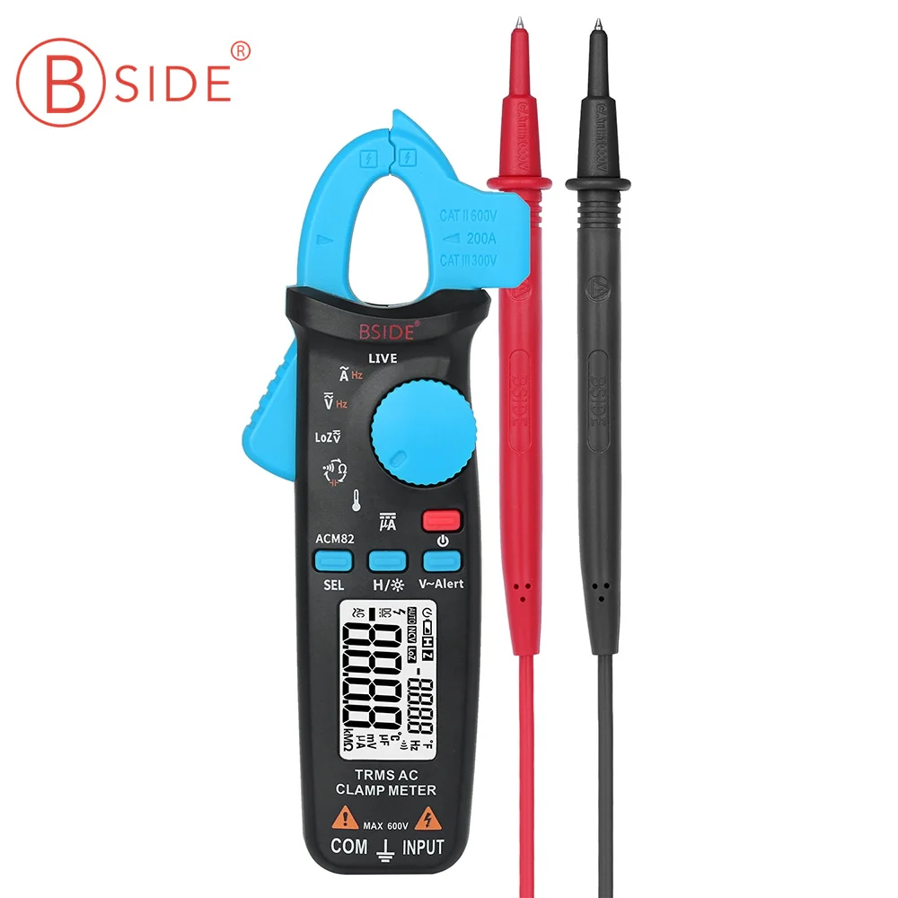 

Bside ACM82 Digital True RMS Mini Clamp Meter Auto Range 0.001A Current Test Hz Temp Ohm uF V-alert Live Check with Clip