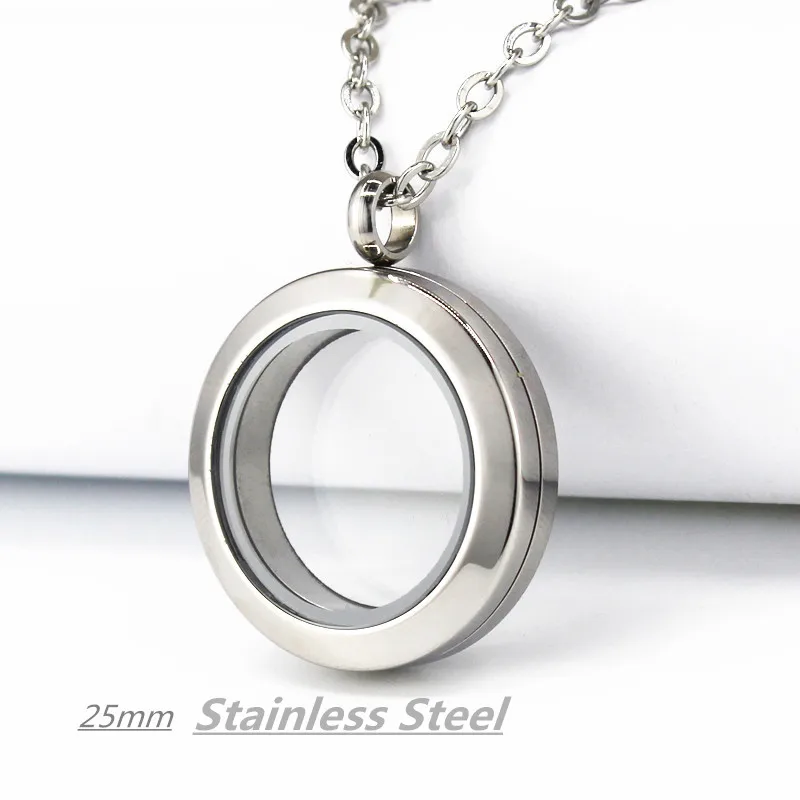 

New 2017 30mm Waterproof Black Floating locket Crystal 316L Stainless Steel Floating Memory locket with (50cm)chain Necklace