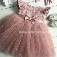 Кружевное платье принцессы с фатиновой юбкой для девочек платье на свадьбу и день рождения Пышное детское летнее кружевное платье с фатиновой юбкой