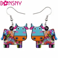 Bonsny Moda Big Longo New Acrílico Gota Dangle Anime Vaca Gado Brincos Estilo Único de Moda Jóias Para As Mulheres Meninas Adolescentes presente