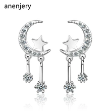 Anenjery простой 925 пробы Серебряный мозаичный Циркон Луна Звезда кисточкой серьги для женщин подарок brincos oorbellen S-E813