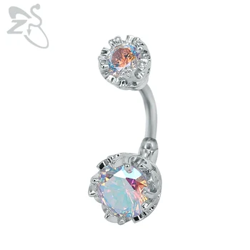 

Double Side Navel Belly Button Ring Surgical Steel Bright Crystal Gem Ball Piercing Nombril Bar Round Navel Rings Sexy Jewellery