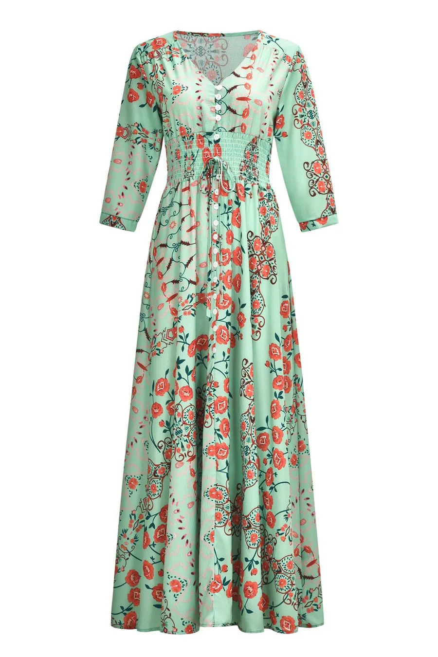 Gladiolus 2019 Spring Summer Dress Women 34 Sleeve V Neck Sexy Floral Print Bohemian Women Maxi Dress Long Beach Ladies Dresses (48)