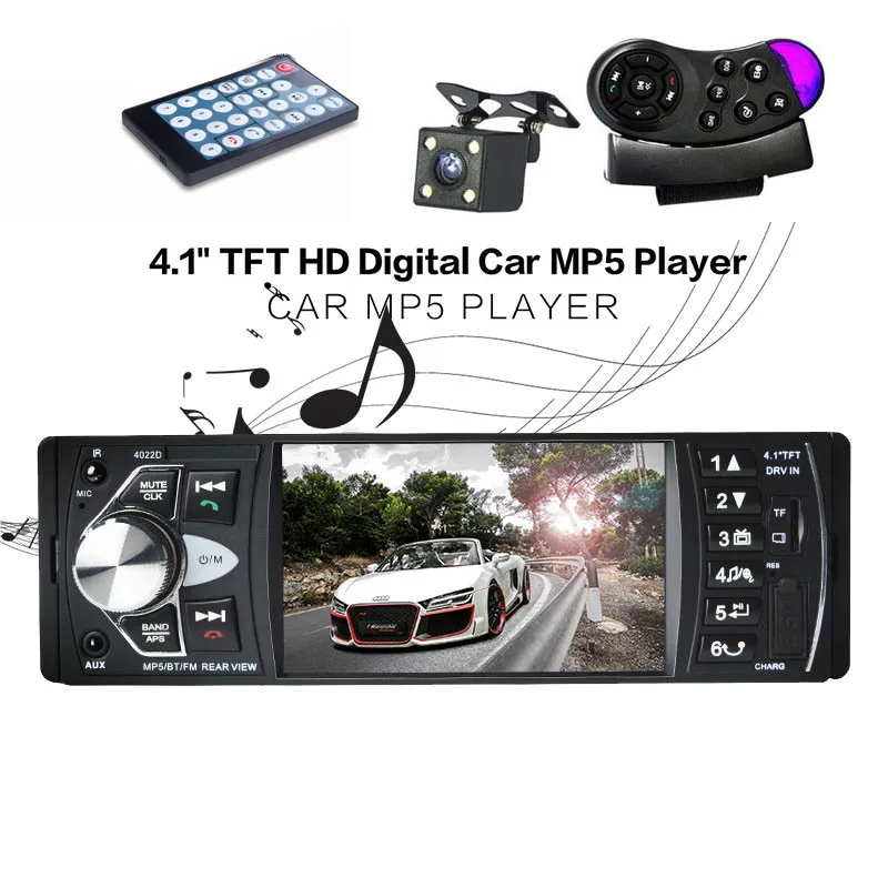 

Car Radio Auto Audio Stereo 4.1 Inch 1 Din FM Bluetooth 12v Support Rear View Camera USB MP4 MP5 SD TF Autoradio 4022D