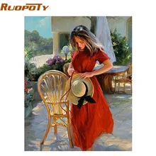 RUOPOTY الرقم اللوحة الفتيات دهان داي بواسطة أرقام هدية فريدة المنزل جدار ديكور فني رسم يدوي الحديثة النفط اللوحة الفنية