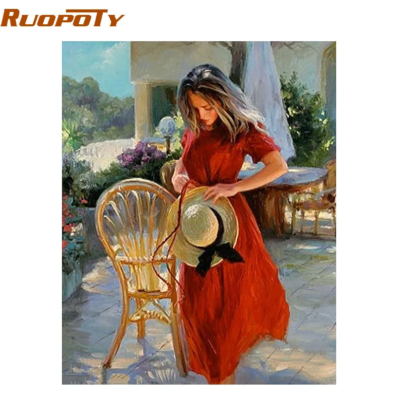 

RUOPOTY Figure Painting Girls DIY Painting By Numbers Unique Gift Home Wall Art Decor Modern Handpainted Oil Painting Artwork