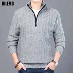 2019 толстый новый модный бренд свитер для мужчин половина пуловер на молнии Slim Fit вязаные Джемперы Осень корейский стиль повседневная