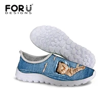 FORUDESIGNS; сезон лето; модная женская обувь из сетчатого материала с объемным принтом домашних животных, кошек и собак; лоферы на плоской подошве для девочек; удобная повседневная обувь без застежки
