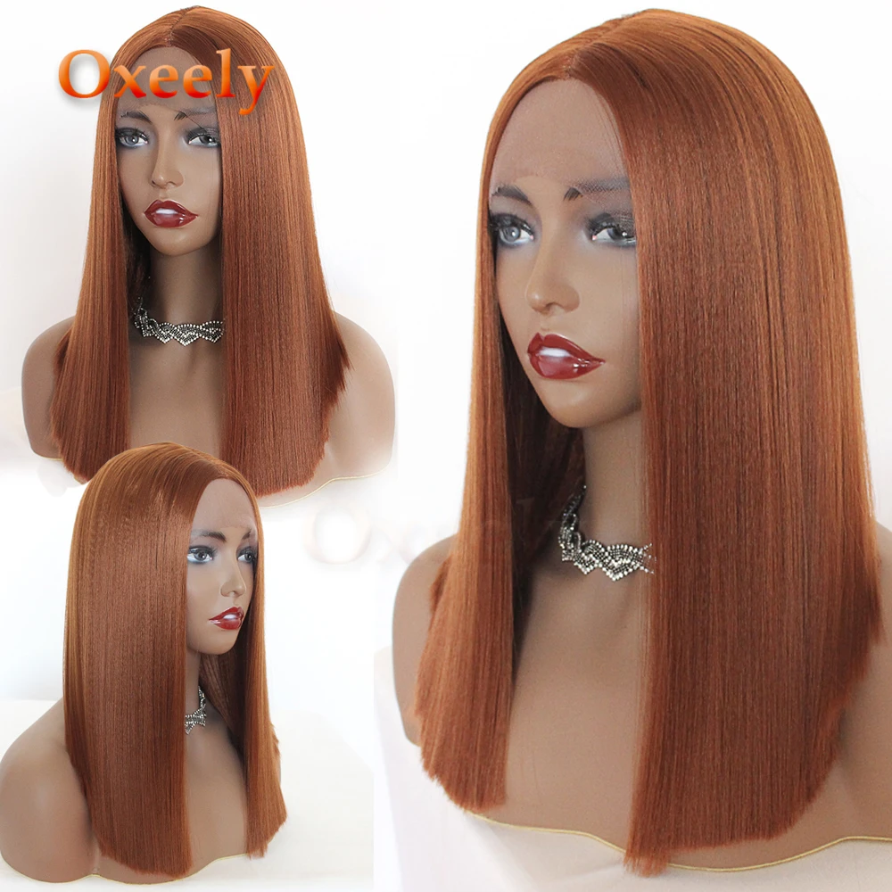 

Oxeely BOB Synthetic Hair Lace Front Wigs Short Straight #30 Brown Hair Lace Front Wigs For Women Middle Parting Heat Resistant