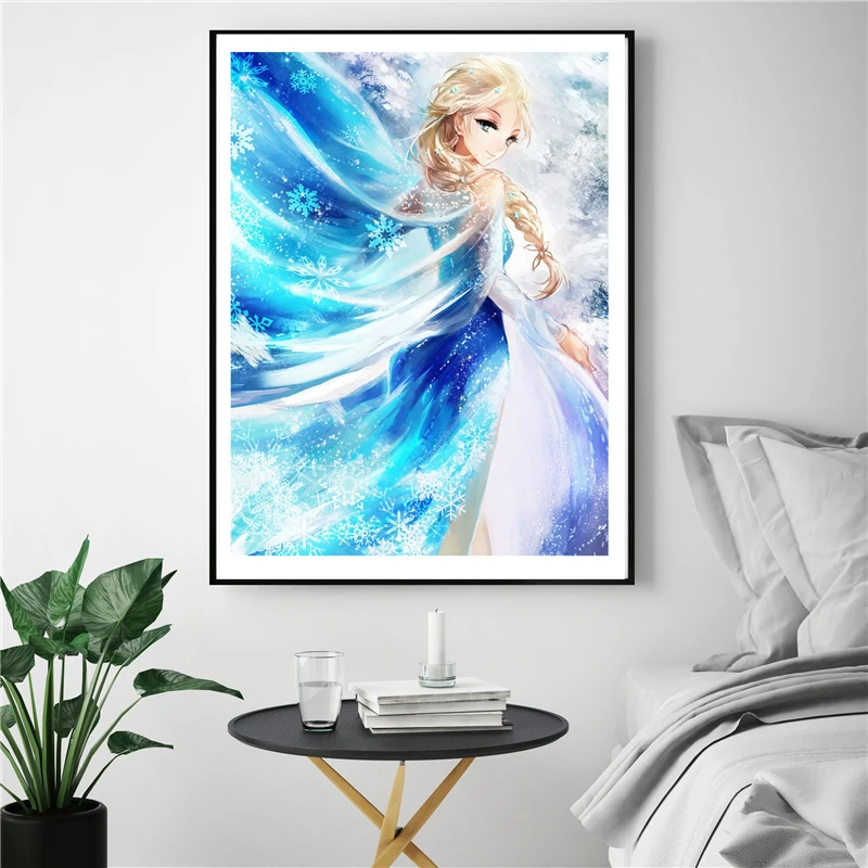 

Elsa Snow Queen Watercolor Canvas Painting Print Bedroom Home Decor Modern Wall Art Oil Painting Poster Salon Picture Framework