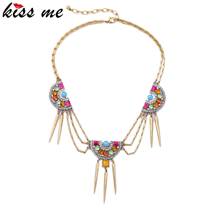 

KISS ME New Choker Necklace Boho Jewelry Vintage Multilayer Alloy Rivets Pendants Women Necklace